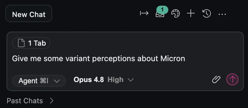 Agent Graham dark chat composer asking for variant perceptions about Micron.